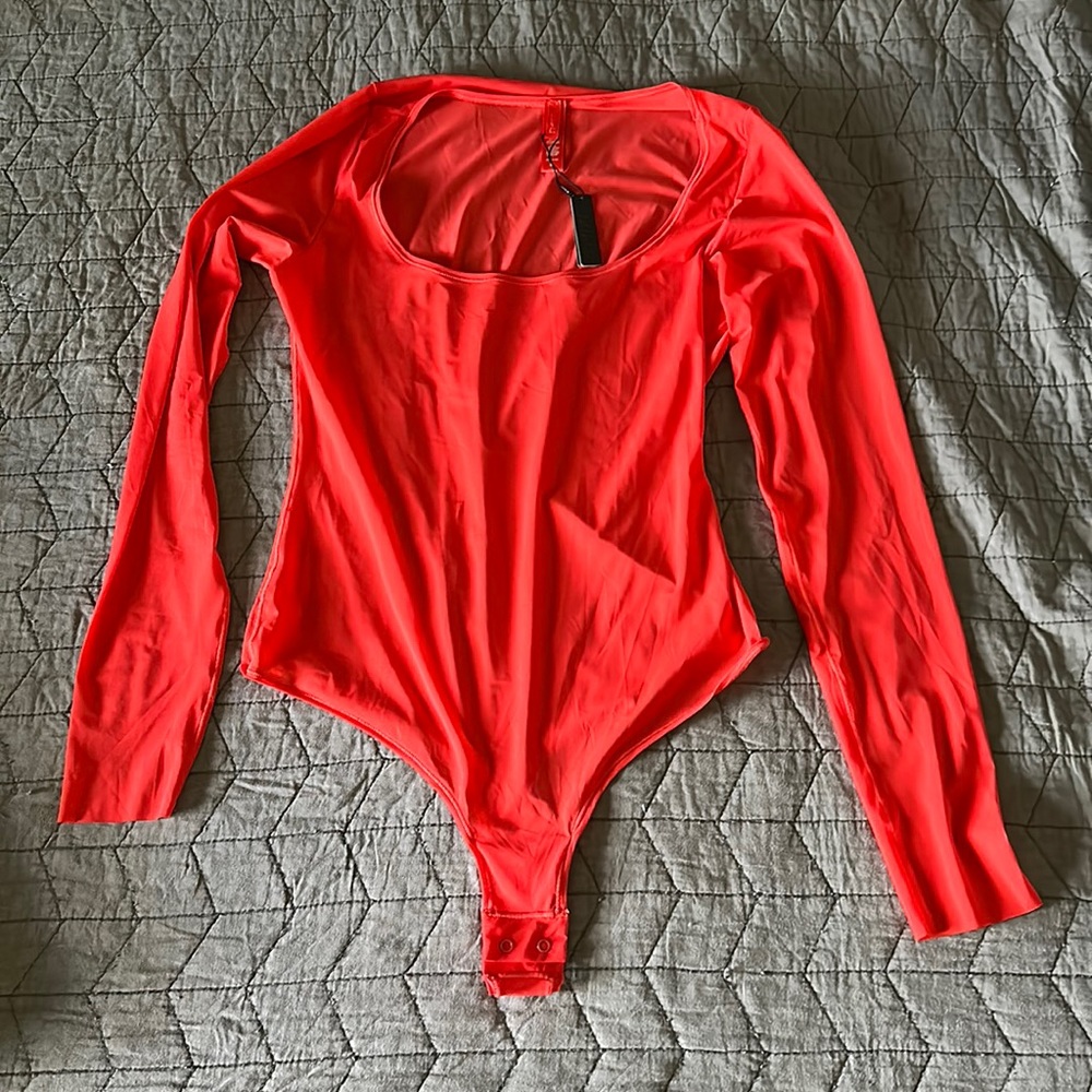 SKIMS red sheer bodysuit NWT